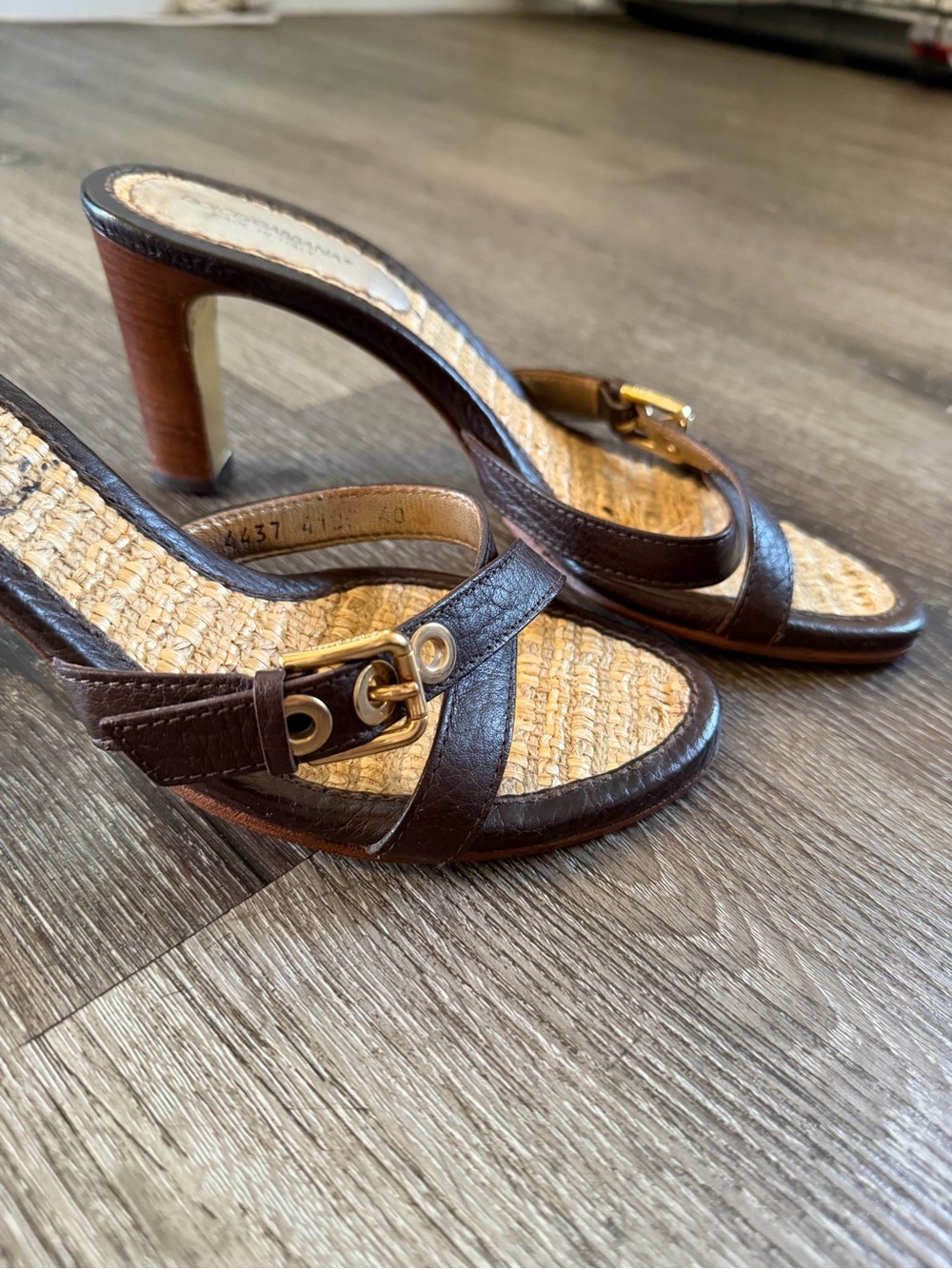 Dolce & Gabbana Brown Leather Strappy Heeled Sandals with Gold Buckle - Picture 2 of 9